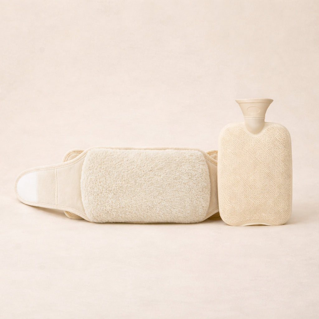 Ceinture bouillotte 1L Ceinture bouillotte 2L LUNEA  avec tissu doux et bouillotte classique, conçue pour soulager les douleurs menstruelles-couleur-creme-ivoire